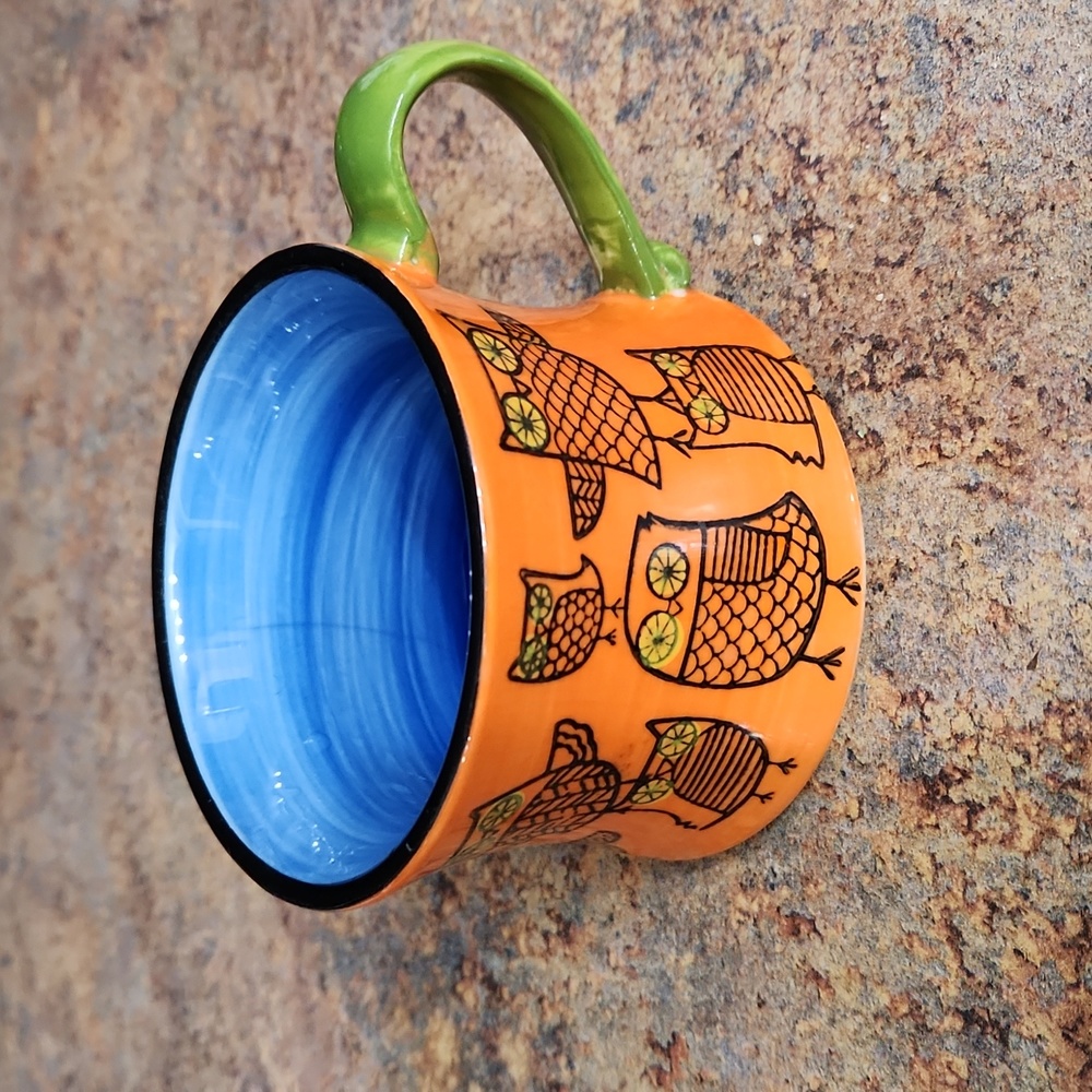 VTG* PIER ONE *OWL MUG* HAND PAINTED*CERAMIC/STONEWARE
